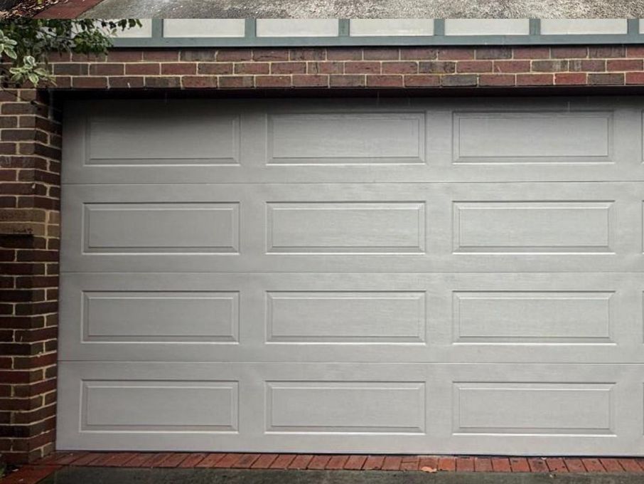 Grey panel garage door